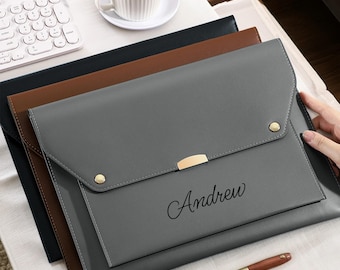 Gepersonaliseerde leren A4-documentenmap, leren ordner met magnetische sluiting, aangepaste zakelijke portfolio voor werk, afstudeercadeau