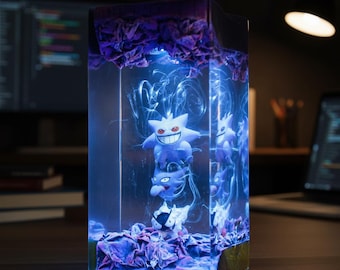 Pocket Monster-Inspired Resin Lamp | Handcrafted Wood & Epoxy Night Light, Unique Desk Decor And Gift for Anime Lovers