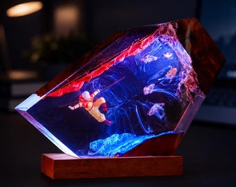 A.ang-Inspired Elemental Resin Lamp | Handcrafted Wood & Epoxy Night Light, Unique Gifts for Anime And Art Lovers