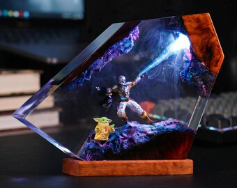 The Mand.al.orian Diorama Resin Lamp | Custom Star Wars Darth Lord Vader Night Light Desk Decor | Unique Christmas & Custom Gift