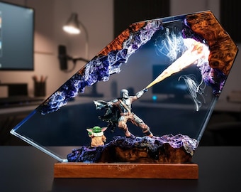 Lámpara de resina para diorama Mand.al.orian / Lámpara de noche personalizada de Star Wars Darth Lord Vader para escritorio / Regalo único de Navidad y personalizado