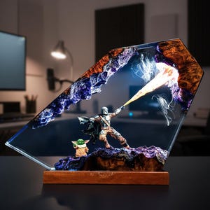 The Mand.al.orian Diorama Resin Lamp | Custom Star Wars Darth Lord Vader Night Light Desk Decor | Unique Christmas & Custom Gift