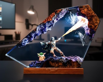 The Mand.al.orian Diorama Resin Lamp | Custom Star Wars Darth Lord Vader Night Light Desk Decor | Unique Christmas & Custom Gift