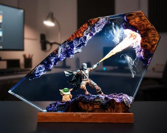 The Mand.al.orian Diorama Resin Lamp | Custom Star Wars Darth Lord Vader Night Light Desk Decor | Unique Christmas & Custom Gift