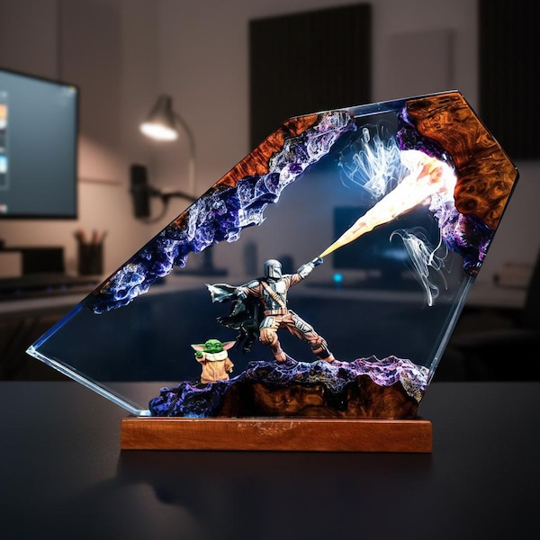 De Mand.al.orian Diorama-harslamp | Custom Star Wars Darth Lord Vader nachtlampje bureaudecoratie | Uniek kerst- en persoonlijk cadeau