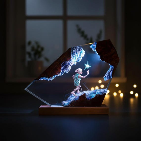 Dobby Resin Lamp | Handmade Epoxy Wizard Night Light | Desk & Playroom Decor | Unique Custom Christmas Gift
