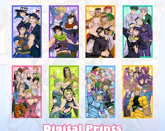 Bizarre guys digital prints postcard all 7 seasons fan made anime