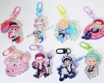 One Piece fan made keychain Katakuri Enel Law Doflamingo Perona Marco Zoro Bartolomeo