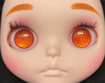 Custom Orange Glitter Hand Painted Blythe Doll Furby Eye Chips 14mm