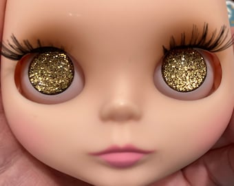 Custom Gold Glitter Hand Painted Blythe Doll Furby Eye Chips 14mm