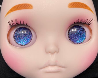 Custom Color Shift Blue Purple Glitter Hand Painted Blythe Doll Furby Eye Chips 14mm