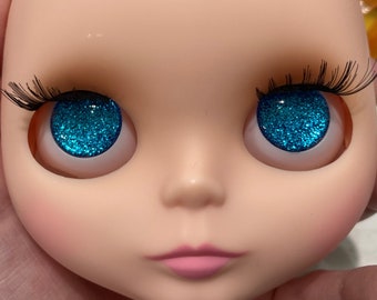 Custom Blue Glitter Hand Painted Blythe Doll Furby Eye Chips 14mm