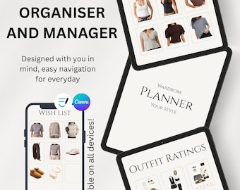 Agenda numérique tout-en-un pour garde-robe PDF | penderie capsule, suivi de tenue, inventaire de la penderie et lookbook | Télécharger Fashion Planner