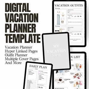 Digital Vacation Planner for iPad, GoodNotes Planner, Aesthetic Travel Itinerary, Packing List, Trip Schedule, Travel Journal PDF