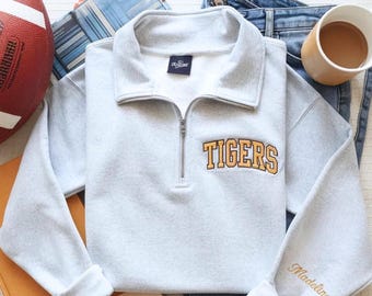 Embroidered Sports Team Quarter Zip Sweatshirt, Personalized Mascot Pullover