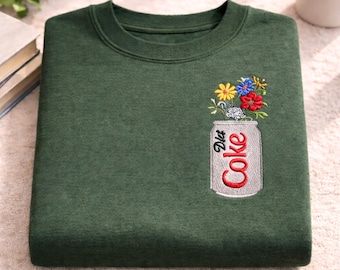 Embroidered Floral Diet Coke Sweatshirt: Minimalist Crewneck