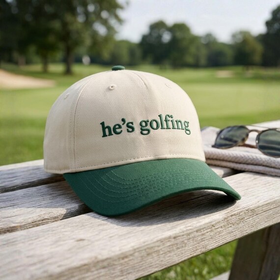 He’s Golfing 2 Tone Embroidered Cap, fun hat for wife, Golf Hat