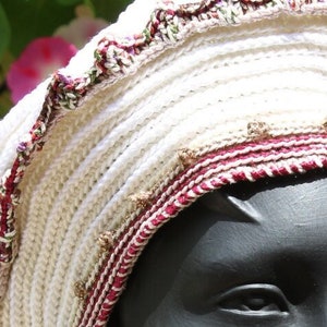 White Crochet Hat with Some Metallic Yarn & Two Organza Hand-Made Flowers...