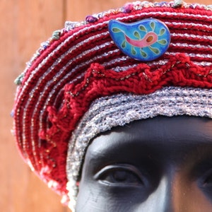 GLITTERAMA Crochet Hat... With an Exquisite Enameled Button...