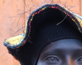 Yellow Blue Orange Green Pink Striped Crochet Beret...