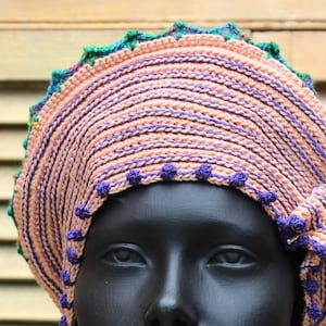 Pinks & Blues Cotton Crochet Hat with an Exquisite Felt Flower Pin...