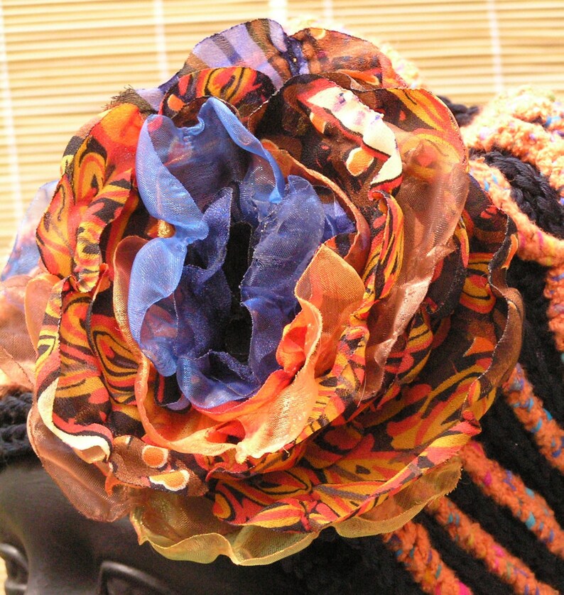 Black Crochet Hat With an Orangy-pinkish Stripe and an - Etsy