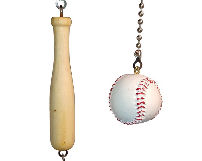 Deluxe Baseball & Bat Ceiling Fan Pull Set, Sports Room Decor, Coach Gift, Kids Room, Man Cave, Baseball Mom Gift, Graduation Gift