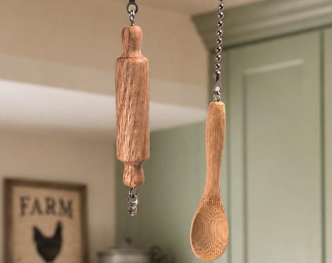 Kitchen Ceiling Fan Pulls | Handcrafted Wooden Kitchen Cookware Farmhouse Decor Housewarming Wedding Gift for Cook, Gift for Her  d1