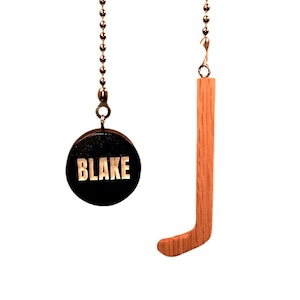 Personalized Hockey Stick & Puck Ceiling Fan Light Pull | Hockey Gift for Men Boys Kids Coach  | Mancave Sports Room Decor, Light Accessory