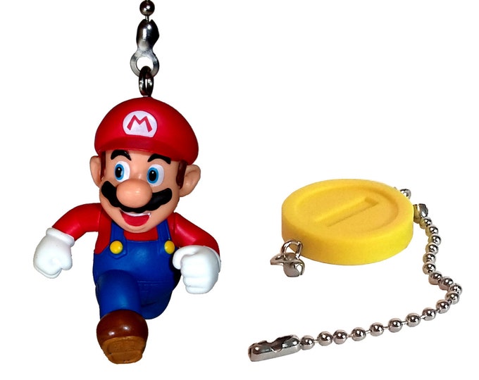 Super Mario Bros Mario & Gold Coin - Fan Light Pull Set, Nintendo Decor, Kids Room Decor, Gift for Boys, Gift for Girls, Gift for Kids