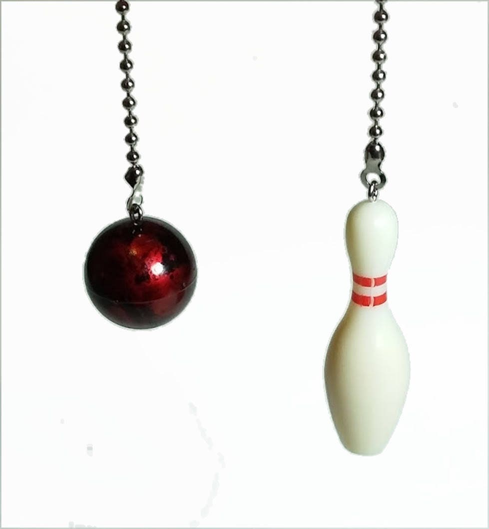 Bowling Ball & Pin Ceiling Fan Pull Set, Kids Room Decor, Man Cave