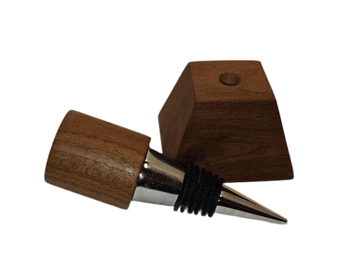 Artisan Handmade Bottle Stopper with Stand in Mesquite Wood - Perfect Gift for Weddings or Housewarming, Wine Lovers Gift