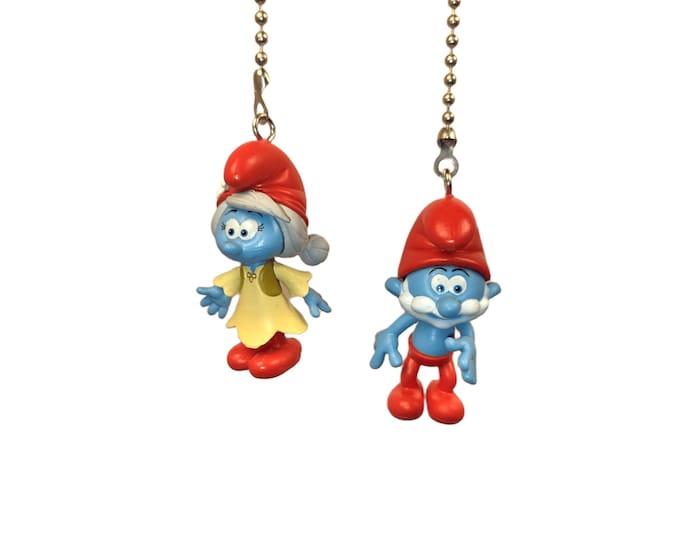 Rare Smurfs Ceiling Fan Light Pull Set, Christmas Gift for Girls, Kids Room Decor
