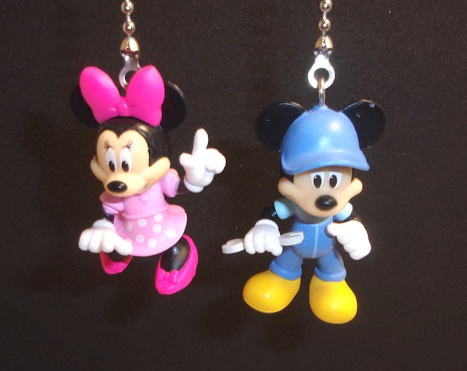 Mechanic Mickey Mouse and Minnie Mouse ceiling fan pull set - Gift for mechanics, kids, handy man