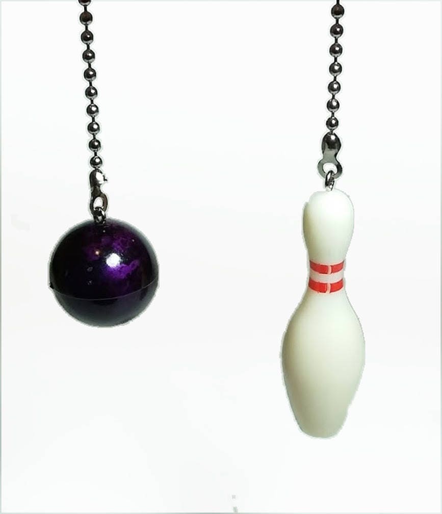Bowling Ball & Pin Ceiling Fan Pull Set, Kids Room Decor, Man Cave