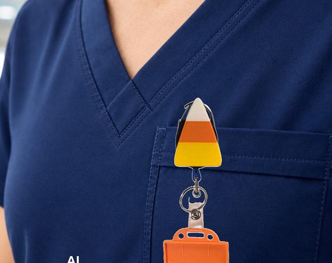Halloween Candy Corn Badge Reel | 3D Printed Gift for Nurses & Teachers (4-Inch Length)