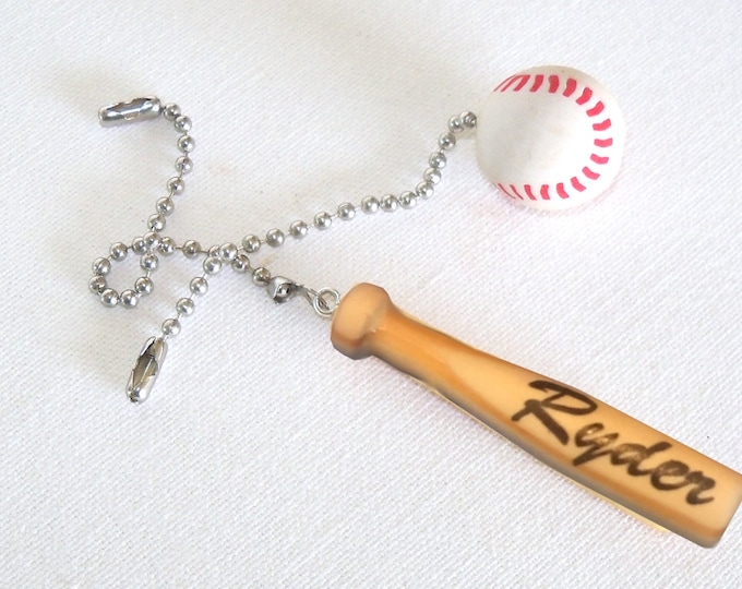 Personalized Baseball and Bat Ceiling Fan Light Pull Set / Personalized Sports Gift / Mancave Decor / Coach Gift / Graduation Gift