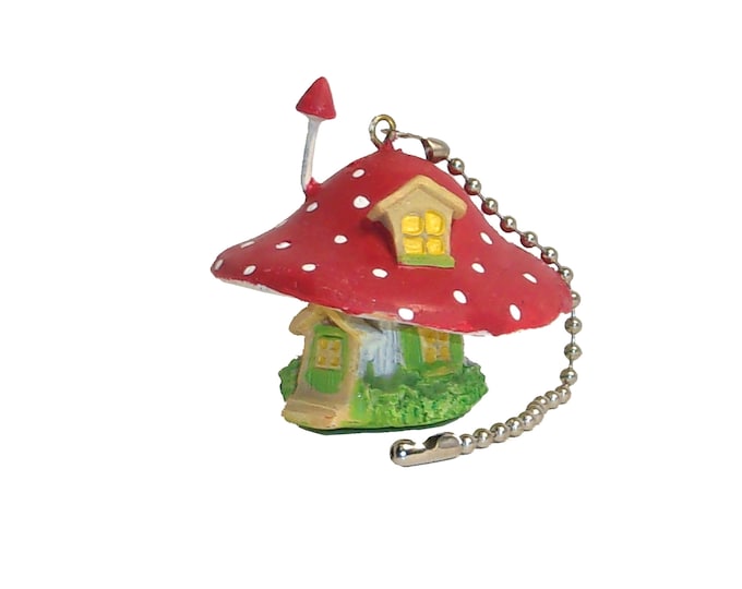 Mushroom House ceiling fan pulls - gift for people who love mushrooms, gnomes, fantasy decor