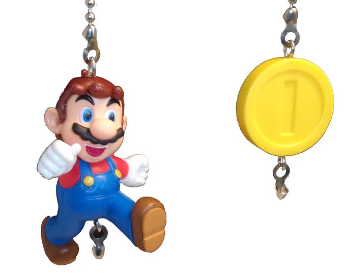 Super Mario Bros Mario & Gold Coin - Fan Light Pull Set, Nintendo Decor, Kids Room Decor, Gift for Boys, Gift for Girls, Gift for Kids