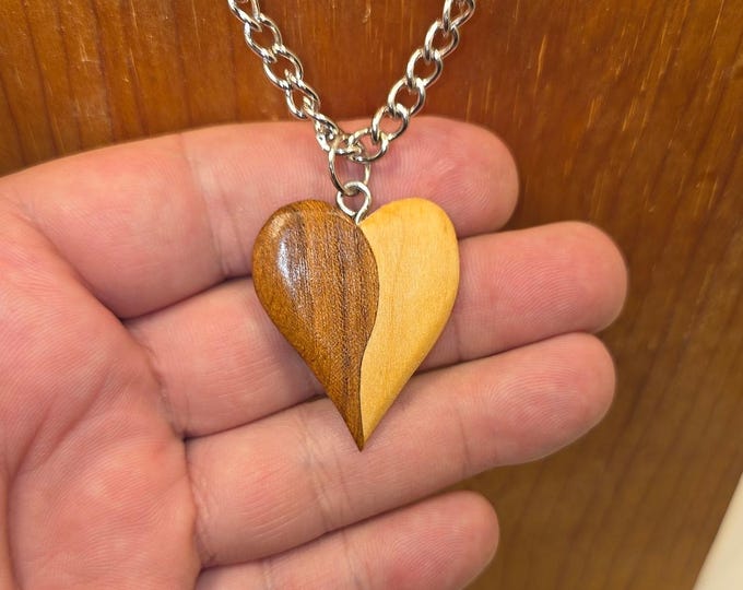 Unique Wooden Heart Necklace - Handmade Gift for Her, Ideal for Weddings & Special Occasions