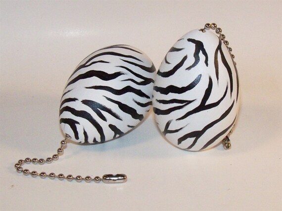 Pair Of Zebra Eggs Ceiling Fan Light Pull Chain Set