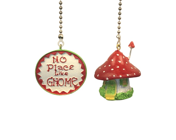 Mushroom House ceiling fan pull set - gift for people who love mushrooms, gnomes, fantasy decor