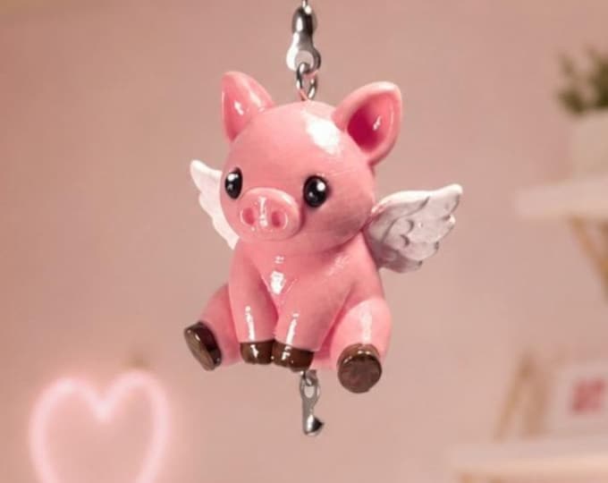 Cute Flying Pink Pig Ceiling Fan Pull, Fun Animal Gift Girls Room Nursery Decor, Kawaii Themed Pig with Wings