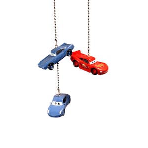 Whimsical Cars Lightning McQueen Ceiling Fan Pull Set | Fun Kids Room Gift Set d5