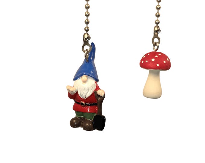 Hand Painted Mushroom & Gnome Ceiling Fan Pull Set – Fantasy Gnome Decor