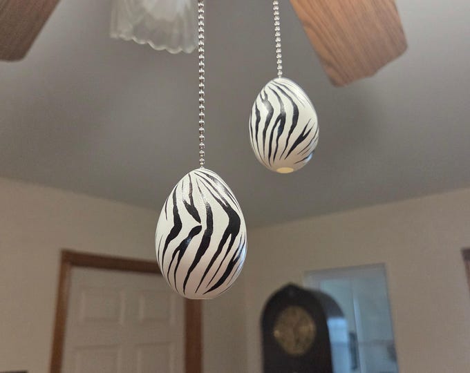 Zebra Eggs Ceiling Fan Pull Chains - Unique Hand Painted Animal Print Set Gift for Her, Wildlife Decor d1