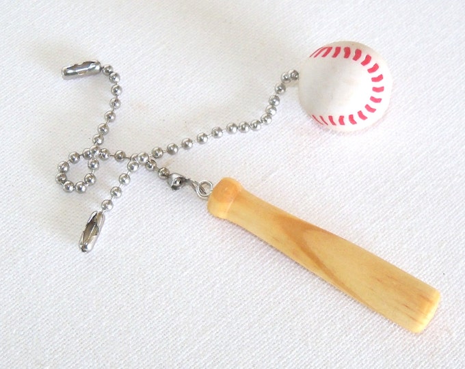 Baseball & Bat Ceiling Fan Pull Set, Sports Room or Mancave Decor, Baseball Fan Light Chain, Kids Room Decor, Coach Gift, Graduation Gift