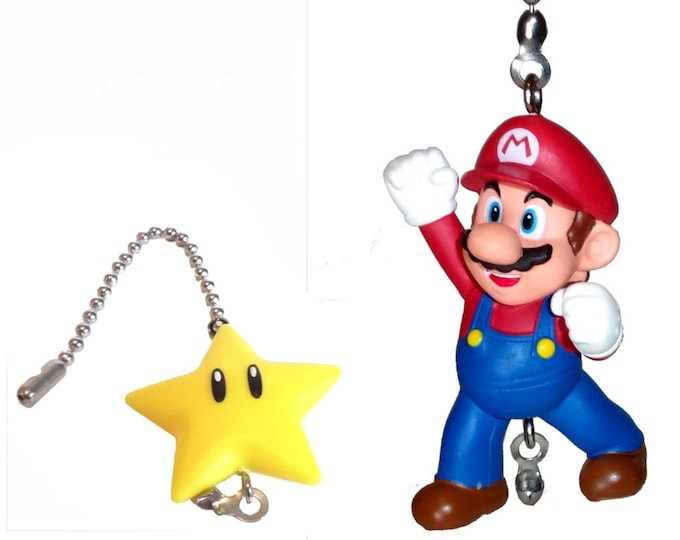 Super Mario Bros Ceiling Fan Light Pull Set, Nintendo Kids Room Decor, Gift for Gamers