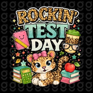 Rockin Test Day Leopard PNG, design per maglietta per test scolastici per insegnanti e studenti (download digitale)