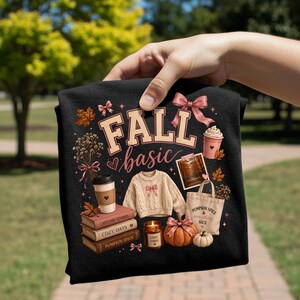 Fall Basic PNG | Cozy Autumn Coquette Collage | Pink Bow Fall Sublimation Design | Cute Pumpkin Coffee Shirt PNG (Digital Download)